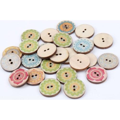 30pcs Round Botoes Decorativos Wooden Sewing buttons Flower Painted for Handmade Scrapbooking Crafts Accessories 20mm