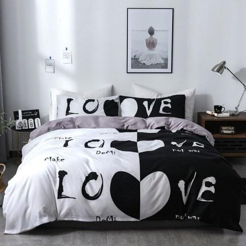 2021 Simple Plaid Stripe Bedding Set Love Heart Pattern Duvet Cover Set Comforter Quilt Cover With Pillowcase Bedclothes Home