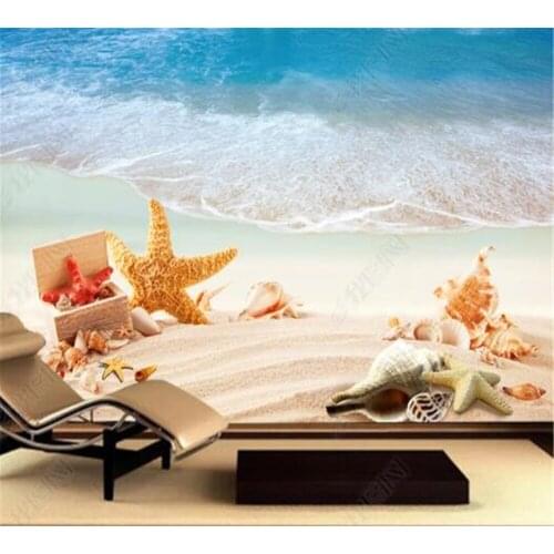 Beibehang 3D beautiful window seaside shell scenery indoor living room beach TV background wall custom wallpaper decoration