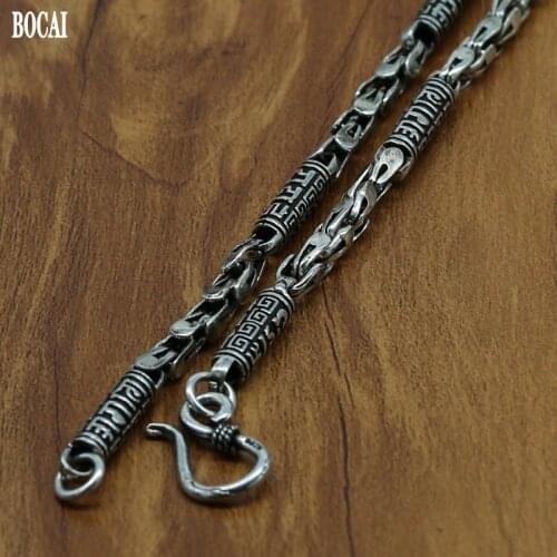 BOCAI New Real 100% S925 sterling silver jewelry coarse ore chain, retro six-character mantra personalized fashion man necklace