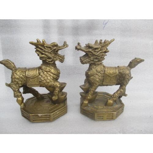 Ancient Chinese bronze feng shui, the business is thriving pair kirin statue