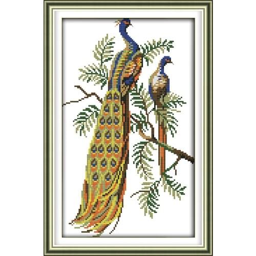 Two peacocks cross stitch kit 18ct 14ct 11ct count printed canvas stitching embroidery DIY handmade needlework
