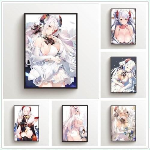 WTQ Canvas Painting Anime Posters Azur Lane Prinz Eugen Wedding Wall Decor Retro Poster Wall Art Picture for Living Room Decor