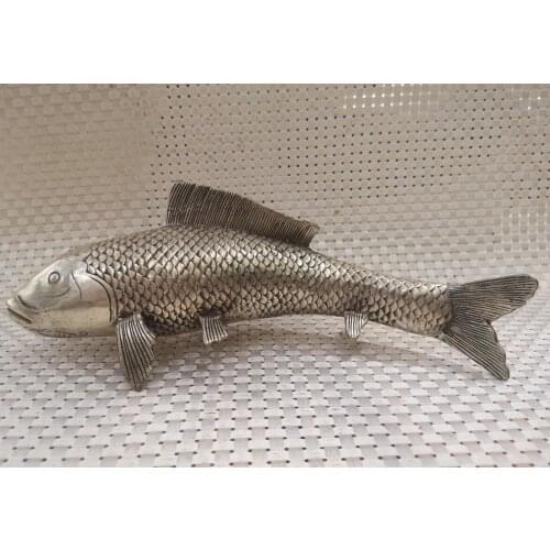 Collection Old Tibetan silver fish Statue,High Quality Home Art Decoration Crafts sculpture