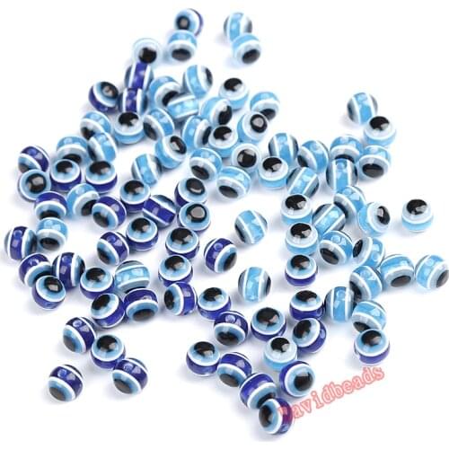 Free Shipping 100pcs Royal Sky Blue Acrylic Kabbalah Evils Eye Ball Round Beads 8mm (0.31") Pick Size For Jewelry Making