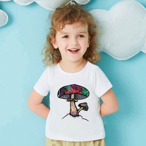 Summer Loose Cute T shirt For Girls Mushroom Printed New Trendy Kids Boy T-shirt Harajuku Plus Size Childrens Clothing Dropship