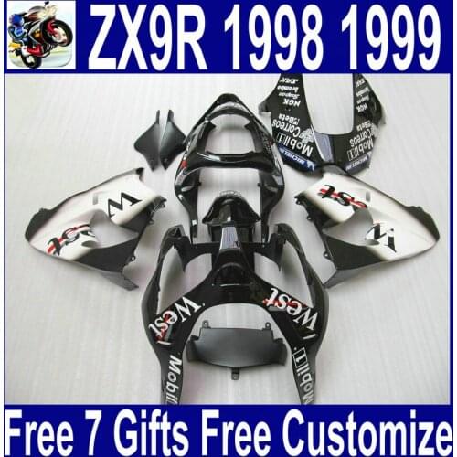 Hot sale injection mold for 1998 1999 Kawasaki zx9r fairings popular white black WEST Ninja ZX-9R 98 99 fairing kits YUB84