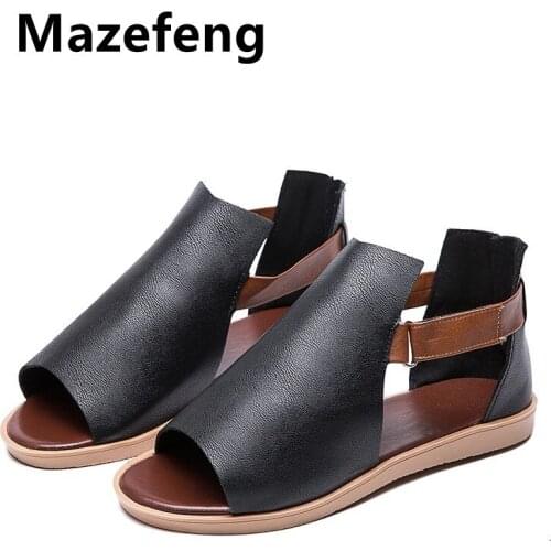 Mazefeng Summer Sandals Women Flats Female Casual Peep Toe Shoes PU Slip on Leisure Solid Sewing Footwear Two-piece Plus Size 43