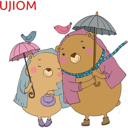 UJIOM Cute Cartoon Bears Bedroom Accessories Living Room Decor Wallpaper Funny Bathroom Toilet Decor Poster Decals