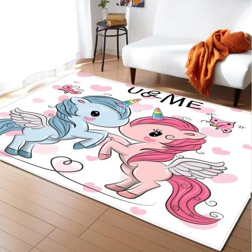 Cartoon Child Unicorn 3D printed Carpets For Living Room Bedroom Area Rug Soft flannel Kids Room play crawl Floor Mat customized