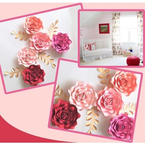DIY Paper Flowers Leaves Nursery Set For Baby Girl Nursery Wall Art Kids Room Decoration Baby Room Decor Wall Floral Rose Deco