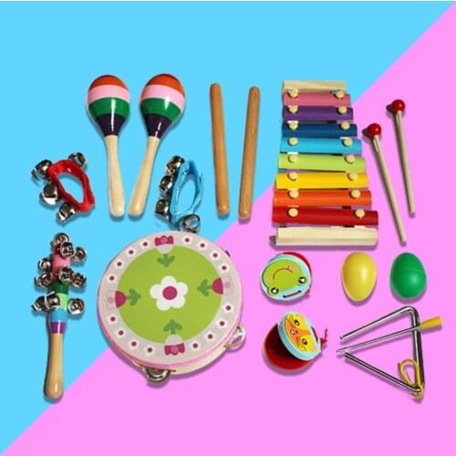 14pcs Baby Kids Music Instrument Toy Set Rainbow Xylophone Kit Sand Hammer Rainbow Rattle Music Toy Birthday Gift For Children