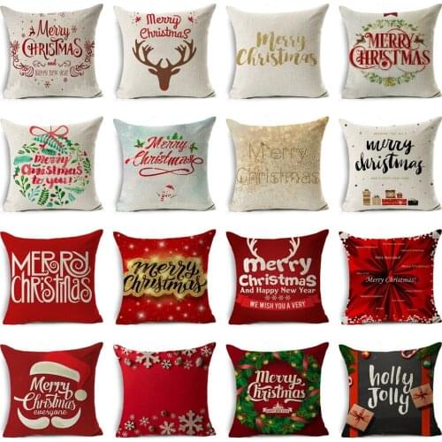 Merry Christmas Letter Cushion Cover Deer Head Sofa Throw Pillow Cases Linen Snowflake Gift Pillow Cover Home Decor Red White