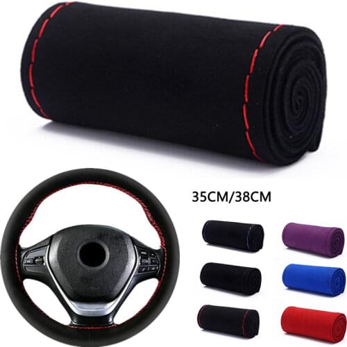 35cm/38CM Premium Fur Steering Wheel Cover Braiding Car Steering Wheel Case Non-slip Suede Matte Leather Braiding