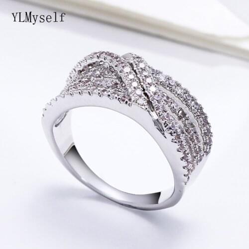 China wholesale jewelry rings OL lady design paved Aaa clear cubic zirconia crystal 2 tone color Fashion finger ring lot