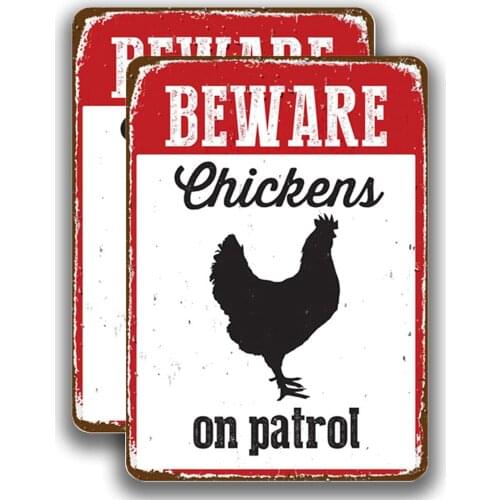 Beware Chickens on Patrol Vintage Tin Signs Personalized Metal Poster Popular Craft Decor for Farmhouse Bar Decoration