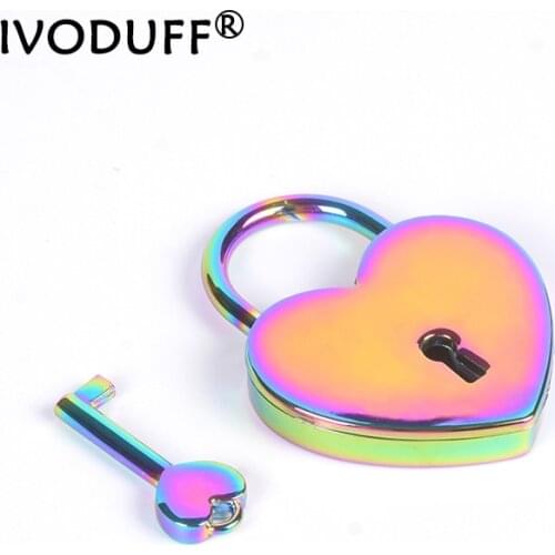 Rainbow Color Heart Lock With Key, Metal Padlock Heart shape 45x59mm With High Quality