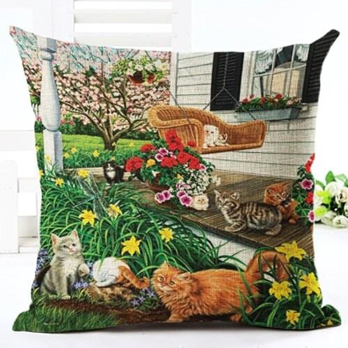Countryside Cat Cushion Cover Children Decorative Cushion Cover For Sofa Throw Pillow Car Chair Home Decor Pillow Case Almofadas