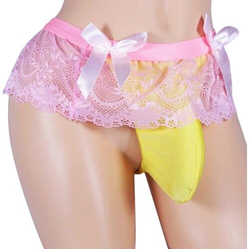 Lace Sissy Panties Skirted Underwear Sexy Mens Thong G string Transparent Sissy Gay Breathable Underpants jockstrap