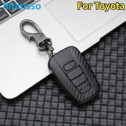 Carbon Fiber Car Key Case Cover for Toyota Prius Camry Corolla C-HR CHR RAV4 Prado 2018 Accessories Keychain Covers
