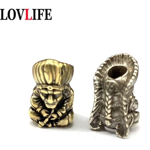 Vintage Brass Indian Elders Figurines Umbrella Rope Bead Pendants for Car Keychains DIY Knife Beads Lanyard Hangings Accessories