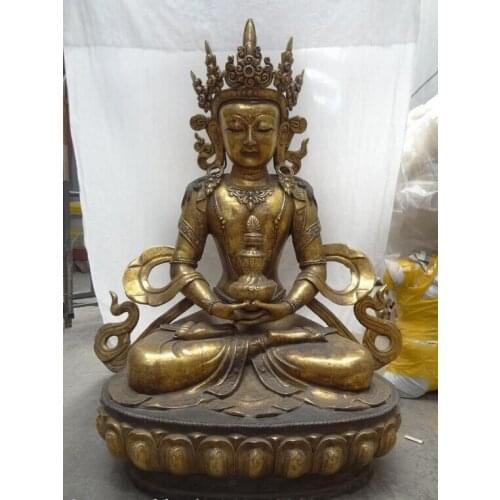 Xd 003428 39" Chinese Bronze Gilt Buddhism Amitayus Buddha Joss Tibet Tara Kwan-Yin Statue