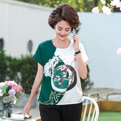 XL-5XL Short Sleeve Women Print T-Shirts Top O-Neck Casual Pullover Summer Tshirt 2021 New Plus Size Middle Age Mother Tee