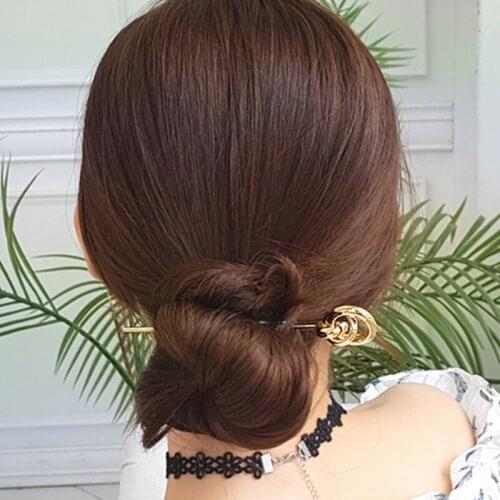 Korean Minimalist Women Metal Hair Stick Chignon Pin Round Ball Hollow Out Gold Chopstick Hairpin Vintage Jewelry Updo Bun Holde