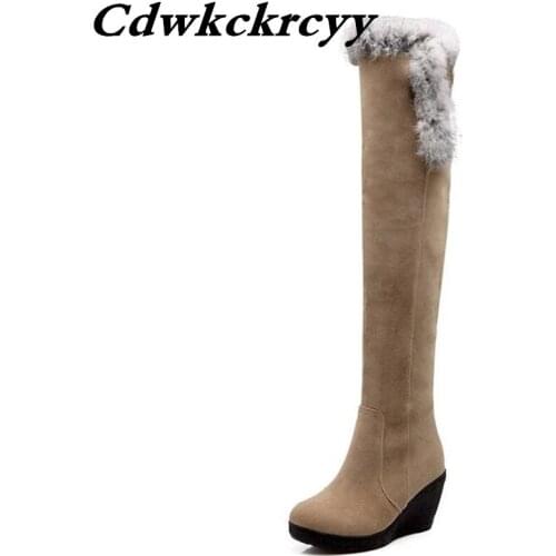 Winter New pattern Round head Flat bottom Non-slip Slope heel Keep warm thickening Over the knee Snow land woman Boots 34-39