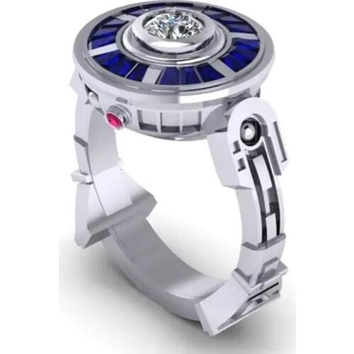 Hot New Luxury Exquisite Robot UFO Shape Geometric Jewelry Ladies Engagement Wedding Valentines Day Gift Ring