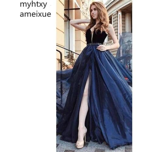 2021 New Elegant Sexy Robe Evening Dress A-line Formal Prom Party Dresses Sweep Train Sleeveless Evening Gown Custom Made