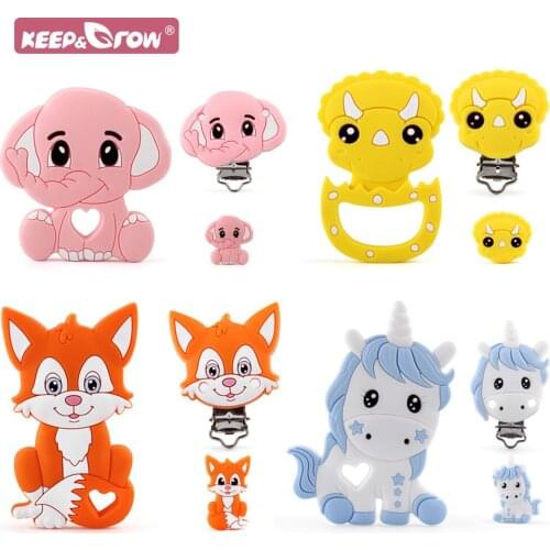 Animals Silicone Baby Teether Clips Beads Set Cartoon Food Grade DIY Pacifier Chain Baby Rodent Tiny Rod Oral Care Teether Toys