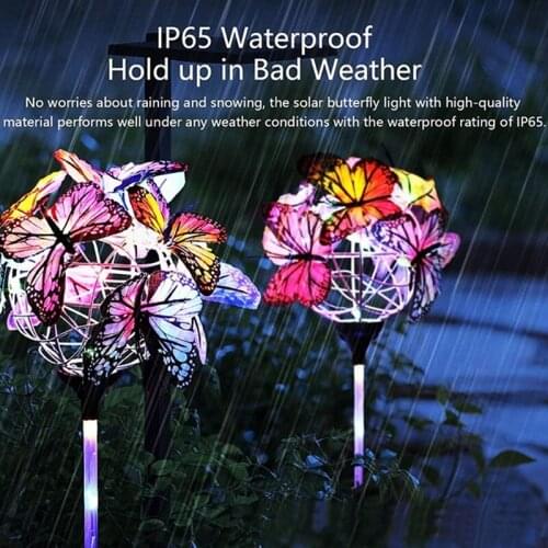 2Pcs Acrylic Solar Power Lights,Butterflies Shape Waterproof LED Ball Lights for Outdoor Garden/Yard Decorations-ABUX