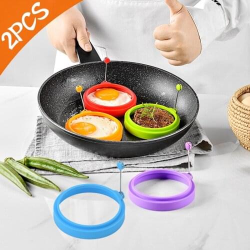 2Pcs Round Silicone Fried Egg Mold Non-Stick Omelette Frier Pancake Ring Mould Breakfast Cooking Egg Ring Kitchen Accessiories