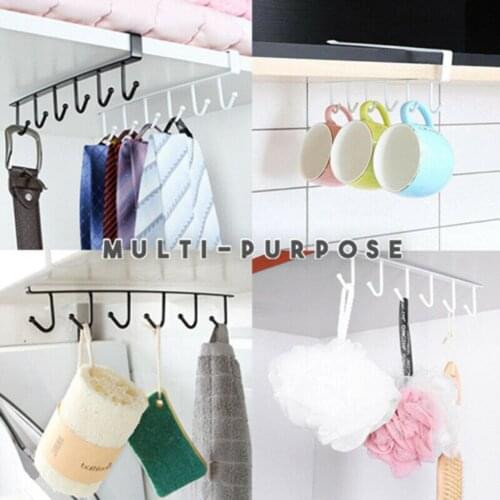 2PCS Kitchen Storage Rack Cupboard 6 Hooks Under-Cabinet Hanger Rack New Kitchen supplies wrought iron hook Portable New A30621