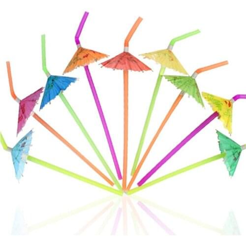 50PCs/ Pack Tropical Umbrella Straws Disposable Bendable cocktail vinho Drinking Straws for Party Bar Wine Styling Decoration