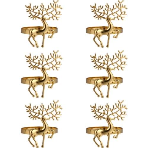 6Pcs Christmas Deer Design Napkin Rings Alloy Napkin Holder Party Decoration