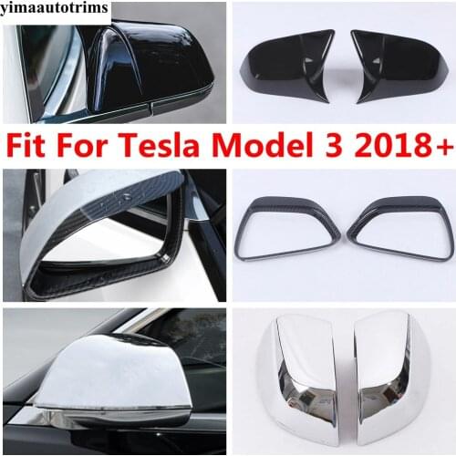 ABS Chrome / Carbon Fiber Accessories For Tesla Model 3 2018 - 2021 Side Rearview Mirror Rain Shade Rainproof Eyebrow Cover Trim