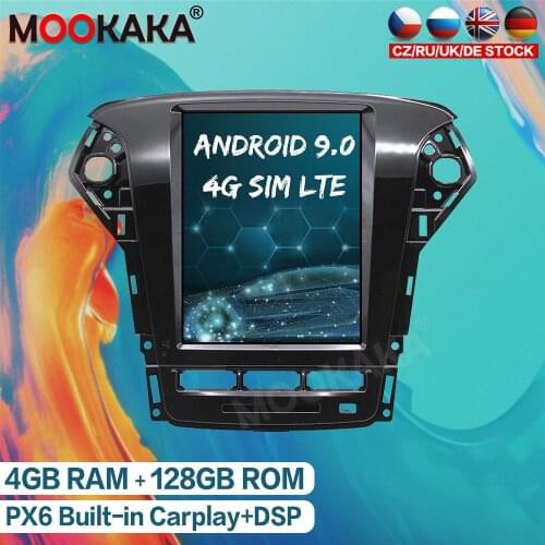 Android 9.0 128GB PX6 Car GPS Navigation Multimedia Player For Ford Mondeo Fusion MK4 2011-2013 Tesla Style Auto Radio Head Unit