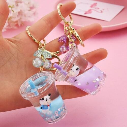Acrylic Floating Calf Keychain Liquid Floating Milk Tea Cup Bag Pendant Keyring Cute Year of the Ox Key Ring Couple Gift