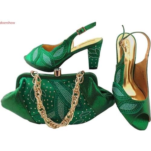 Doershow Shoes and Bag Set African Sets green Women Shoes and Bag Set In Italy Women Shoes and Bag To Match for Parties LULU1-36