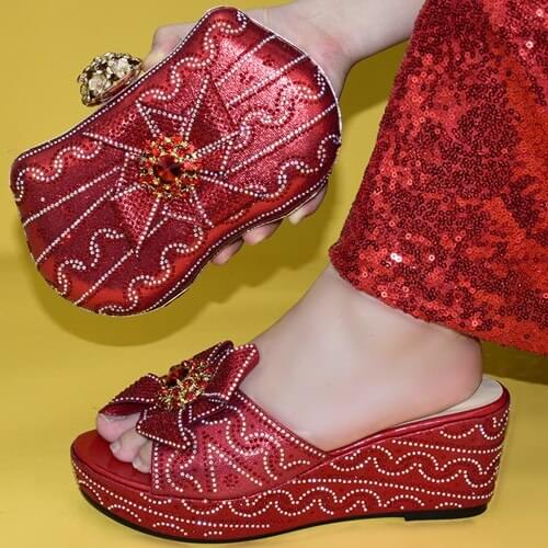 Doershow Fashion Women nice RED Shoes And Bag Set To Match High Quality Italian Shoes With Matching Bags For Party! SGR1-5