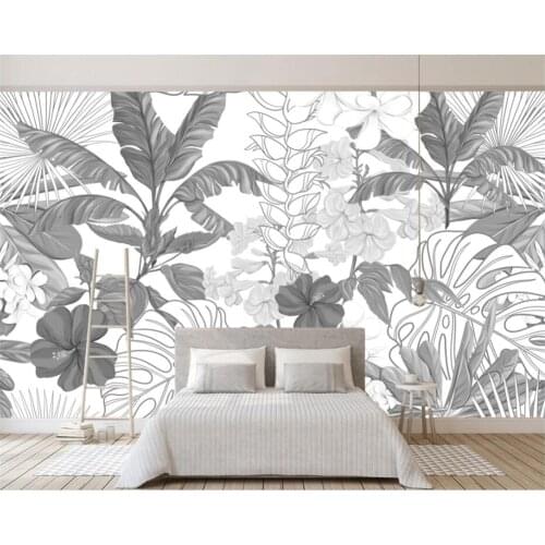 Beibehang Custom Wallpaper Mural Tropical rainforest black and white banana leaves Tree modern TV Sofa Background 3d Wallpaper