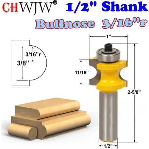1 pc 1/2" Shank Bullnose Router Bit 3/16"r - 3/8" Bead Woodworking cutter Tenon Cutter for Woodworking Tools - CHWJW 13114