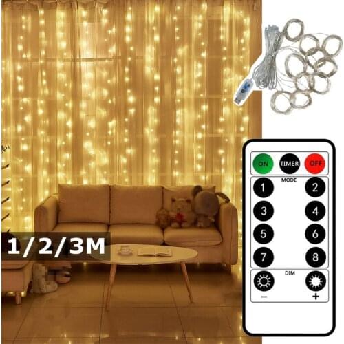 3x3m Fairy Curtain Light LED Remote Control USB Garland String Lights for Home Bedroom Window Holiday Christmas Party Decoration