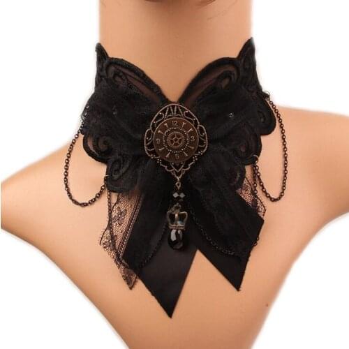 Gothic Steampunk Black Lace Gear Chain Choker Necklace Bijoux Jewelry Fashion Necklace For Women Girl