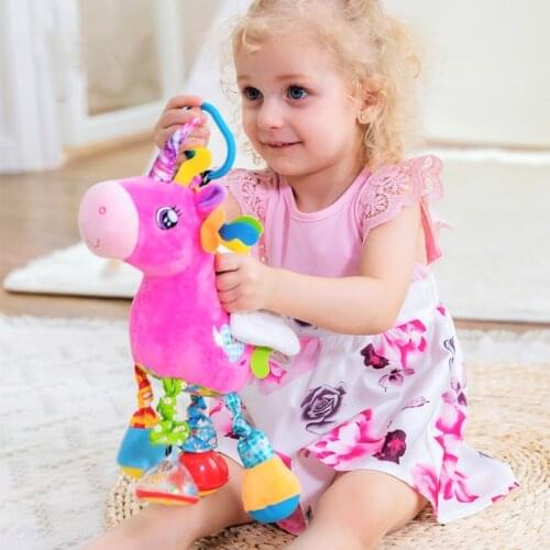 Baby Stroller Plush Activity Toys with Teether Rattle Squeaker Rustle Paper Bed Crib Hanging Dolls for 0-3 Years Old Kids Infant