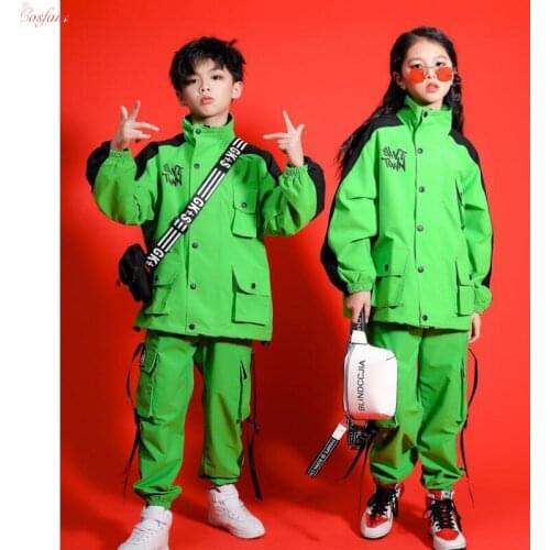 Kids performance Hip Hop Clothing Pockets Jacket Top Coat Running Casual Cargo Pants for Girls Boys Jazz Dance Costume Clothes