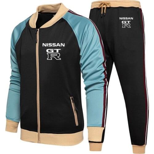 Fashion trend Mens jacket GTR Car Logo printing Spring Autumn high quality Cottons Mens sweatshirt + sweatpants 2-piece set