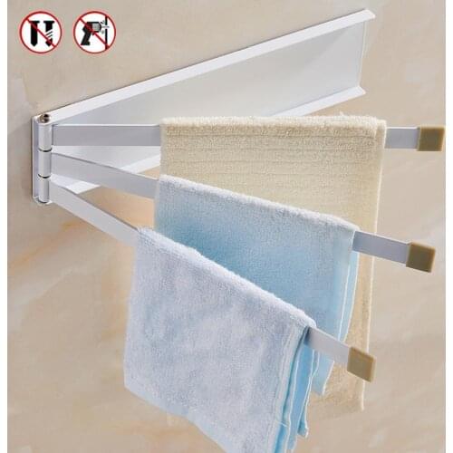 Bathroom Wall-mounted Swing Towel Holder Rack 3 Arm Wall Mounted Non Perforated Swivel Towel Holder Bar Hanger Rotating Towel